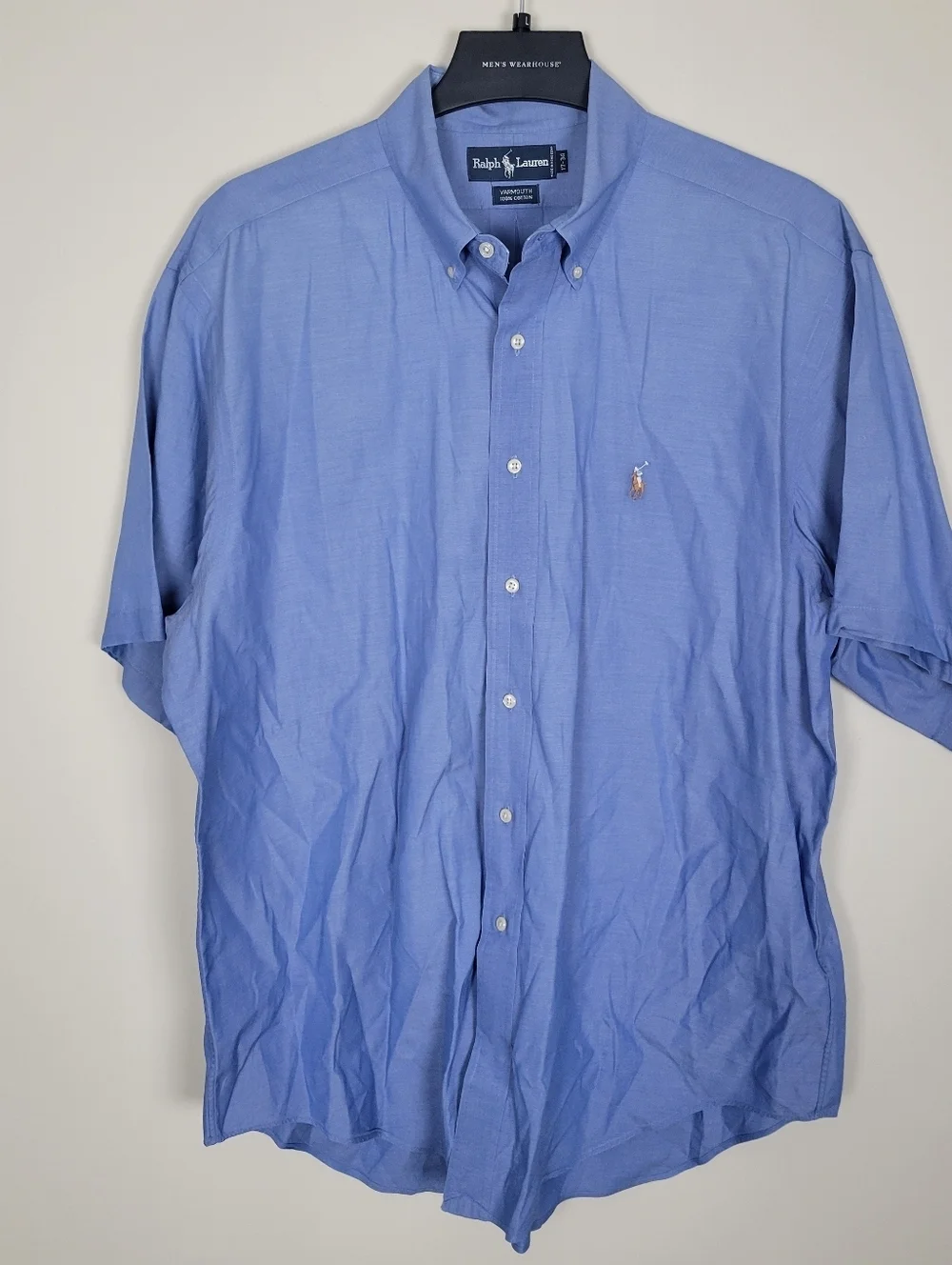 Polo Ralph Lauren Short Sleeve Button Shirt Mens 17-34 Blue Logo Yarmouth